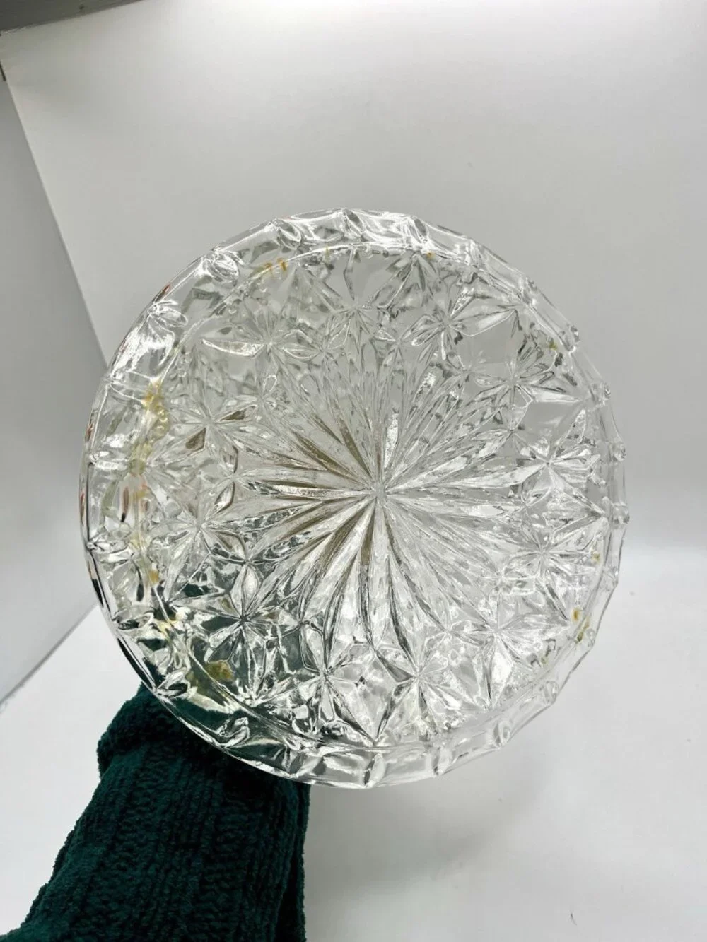 Vintage Pressed Glass Decanter Diamond Atomic Barware Bottle Hollywood MCM